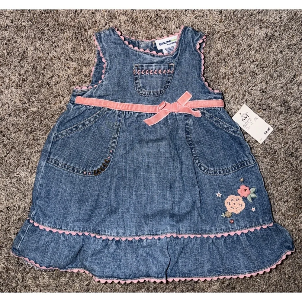 Y2K Genuine Baby OshKosh 6M 3Pc Denim Jumper Pink Top Tights‎ Set NWT Target